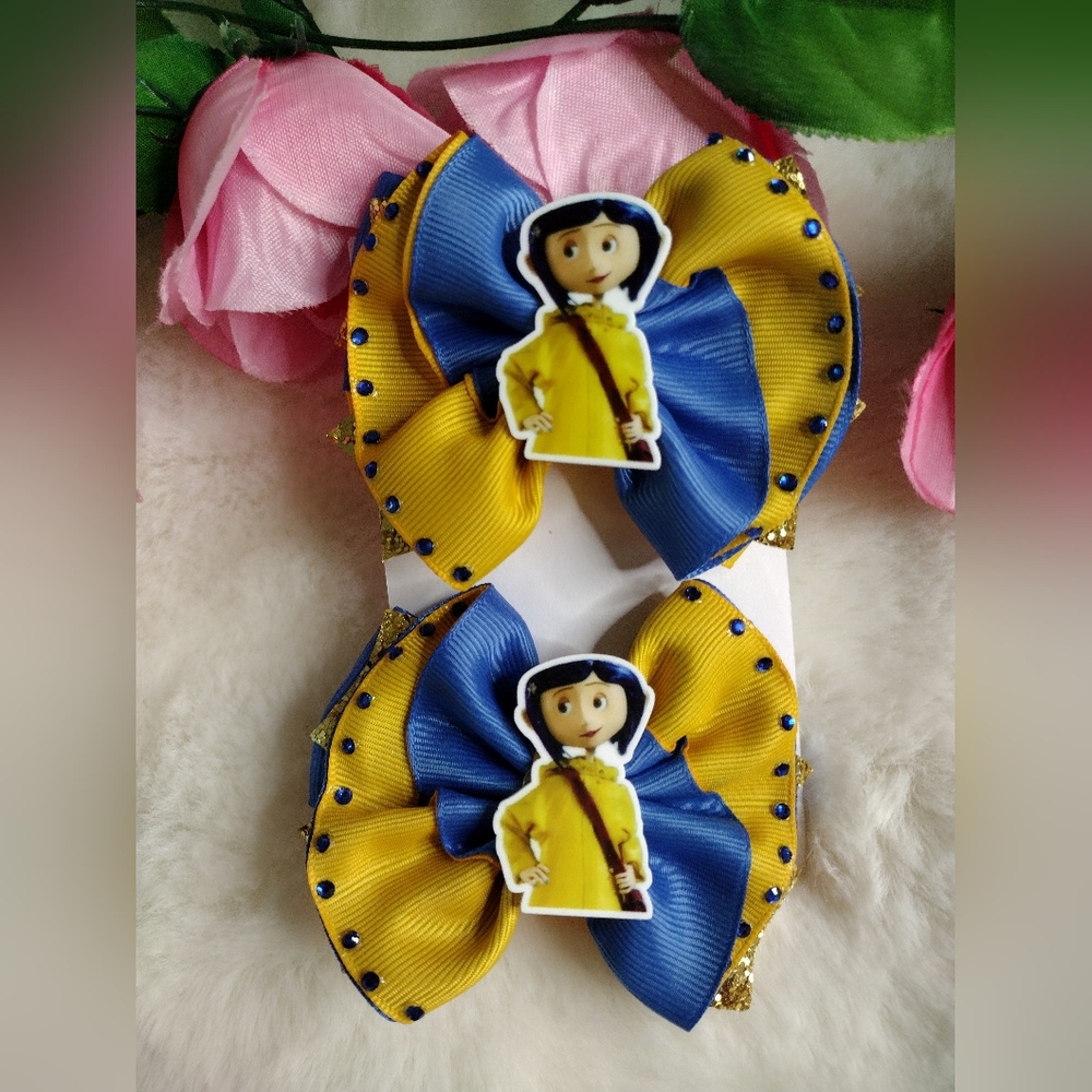 Blue and Yellow Kids Hair Bow Set
